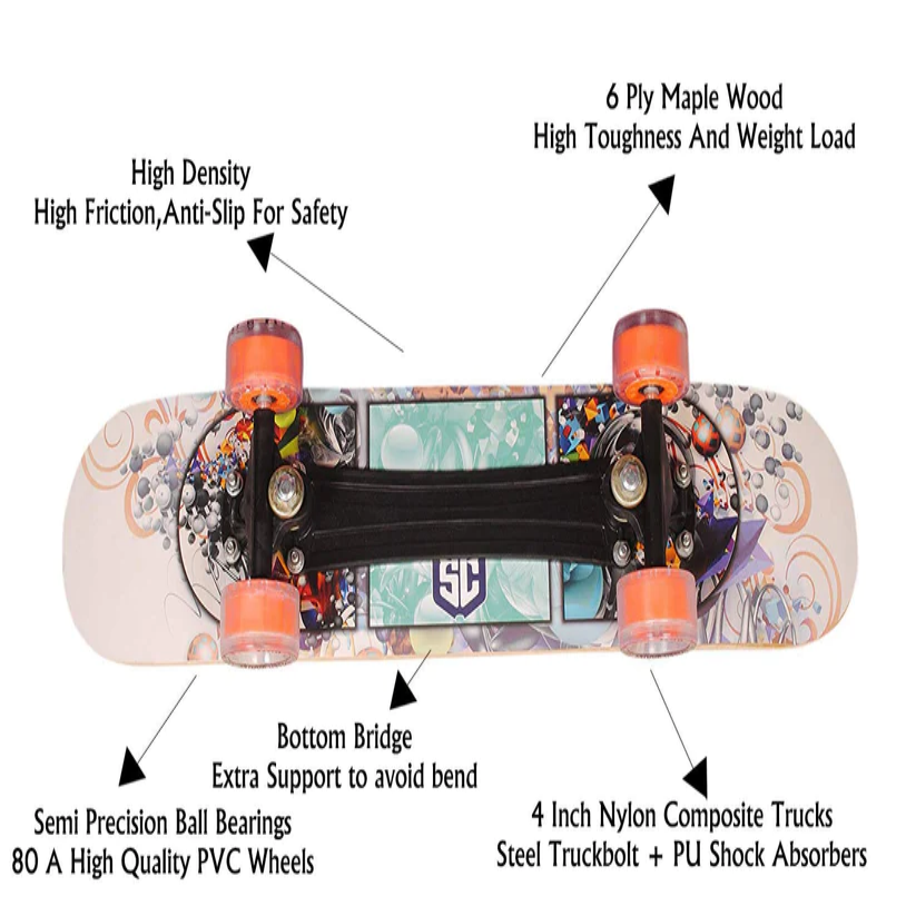 Smartcraft Skateboard (Tornado Stunts) - Fiber Skateboard Specially Designed With A Pro Pattern (7 Years - Grown Ups)