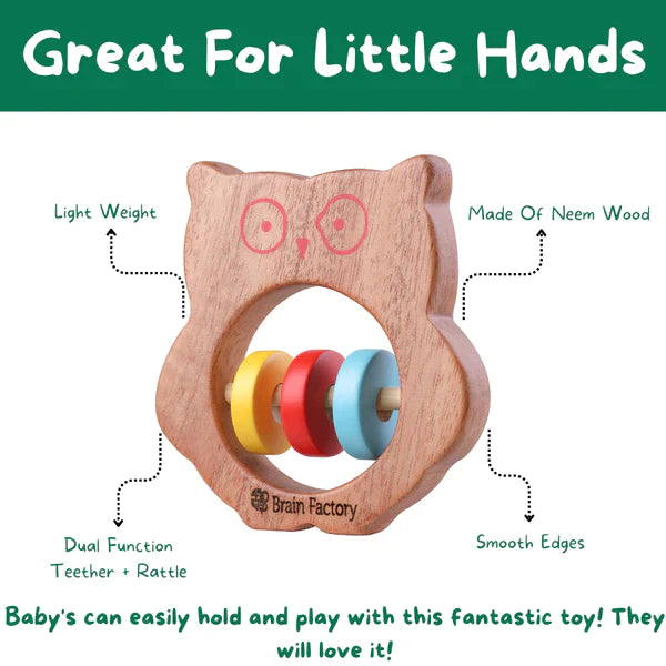 Neem Wood Owl Rattle Teether